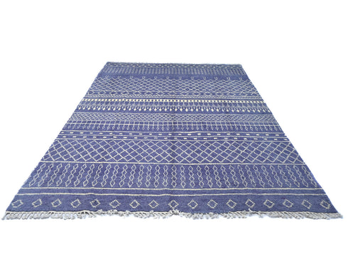 9x12 Moroccan Blue Hand Woven Wool Area Rug